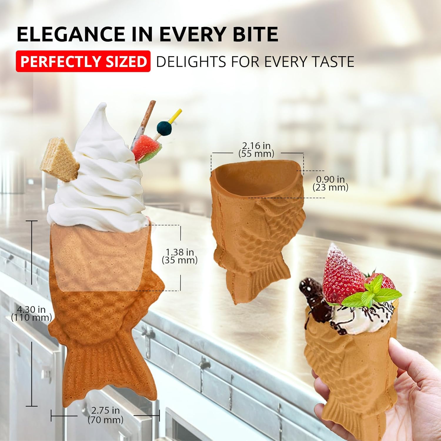 ALDKitchen Taiyaki Fish Waffle Maker 110V | Commercial Use Jam or Ice Cream Waffle Maker | Stainless Steel Taiyaki Maker (Open mouth x 5)