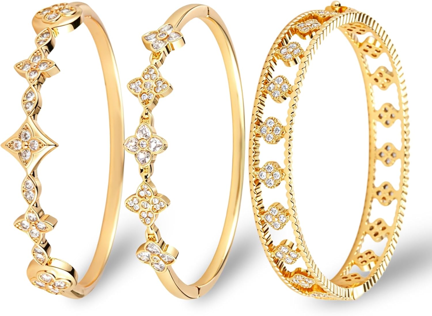 3 Pack Classic Gold Bangle Bracelet Set for Women Stackable Jewelry