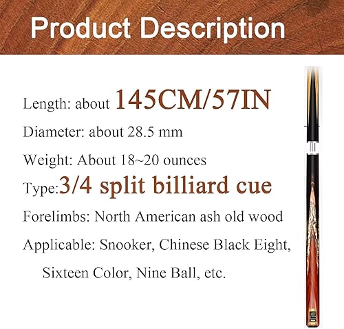 Vista 2 de Tacos de billar profesionales 3/4 Tacos de billar Tacos de billar Tacos de Billar Taco Chino Negro Ocho taco Profesional Taco de Mesa Taco 10MM