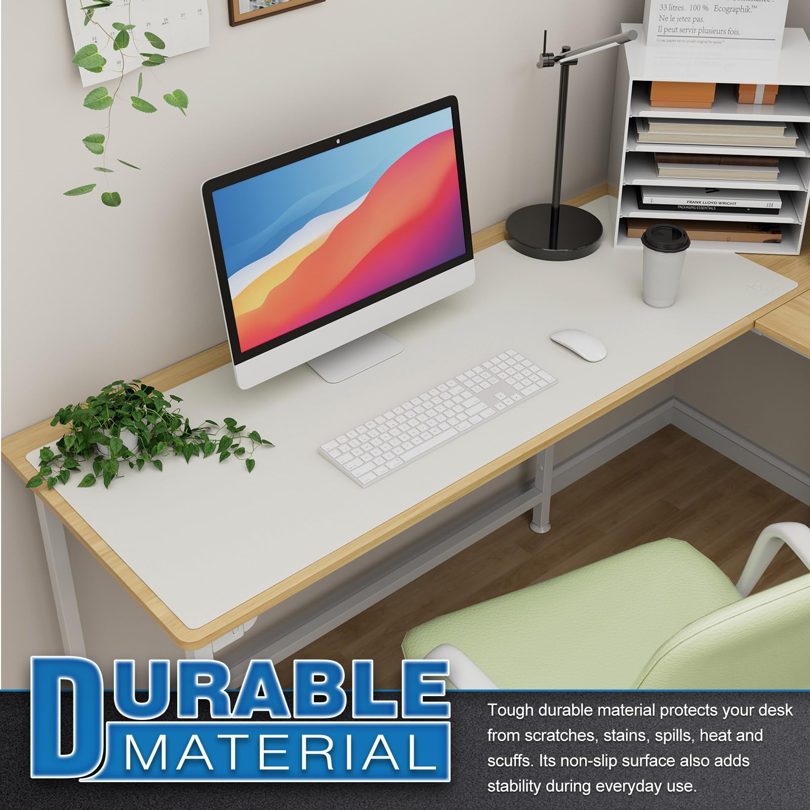 K KNODEL Tappetino Scrivania, Sottomano Scrivania, 120cm x 43cm in Similpelle PVC, Tappetino per Laptop, Copri Scrivania, Doppia Facciata (Bianco)