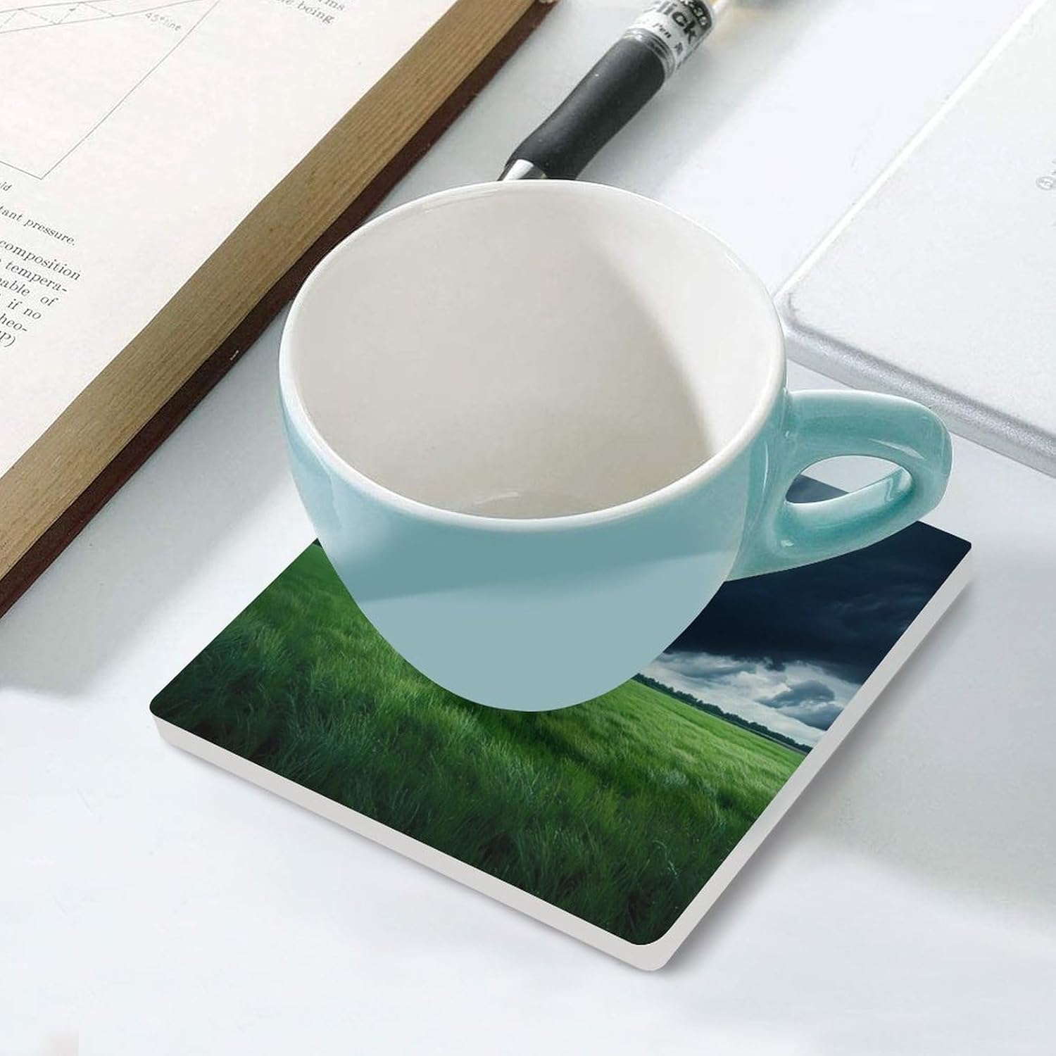 Dark Storm Clouds Funny Ceramic Coasters for Drinks Absorbent Cup Holder Tabletop Protector with Cork Base