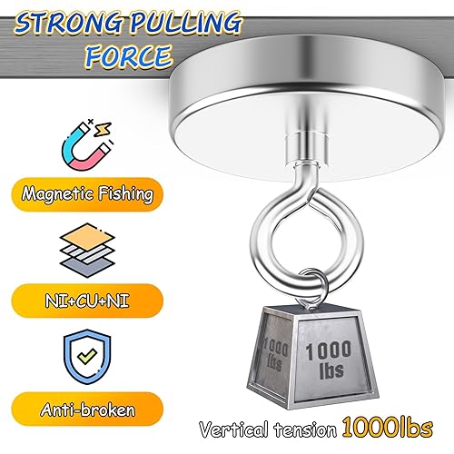 Vista 32 de Grtard Imán de pesca de neodimio, imán fuerte de 500 libras, imanes de pesca magnéticos resistentes para removedor, imanes redondos súper potentes