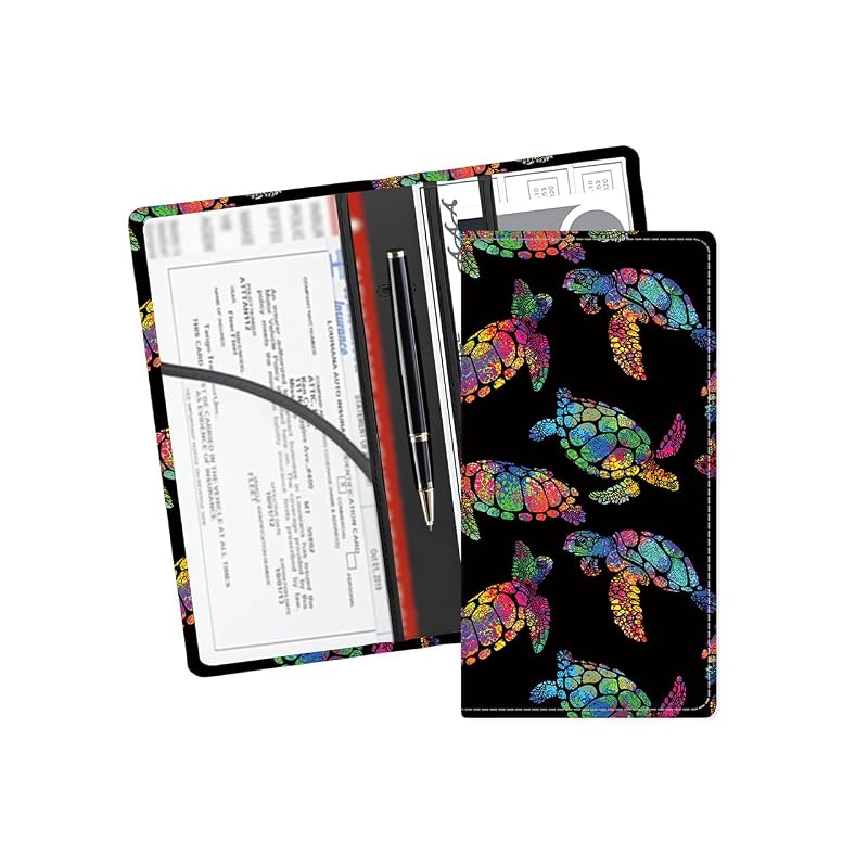 Porta-documentos automotivo em couro sintético para porta-luvas, cartões, habilitação, registro e seguro ADUQLZUX, Tartaruga colorida fofa, 1 unidade