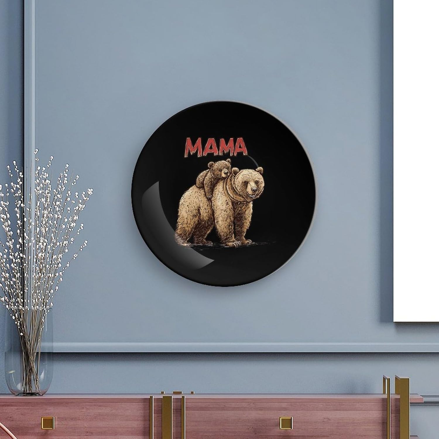 Mama Bear Decorative Plate Tray Decor Trinket Dish Bone China Dinner Plates for Home Office Kitchen