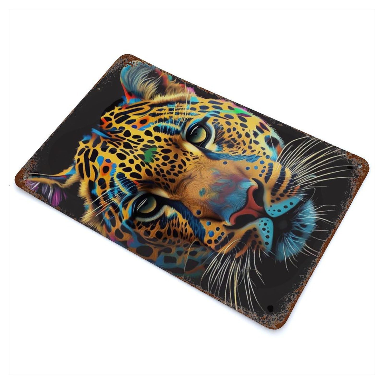 Colorful Cheetah Animals Aged Metal Wall Plaque 11.8"x7.9", Decorative Metal Wall Art for Garage, Pub Or Kitchen