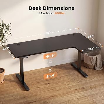 L-Shaped Standing Desk - 55 Inch Adjustable Corner Desk, Electric Sit-Stand Computer Table with Memory Controller for Home Office