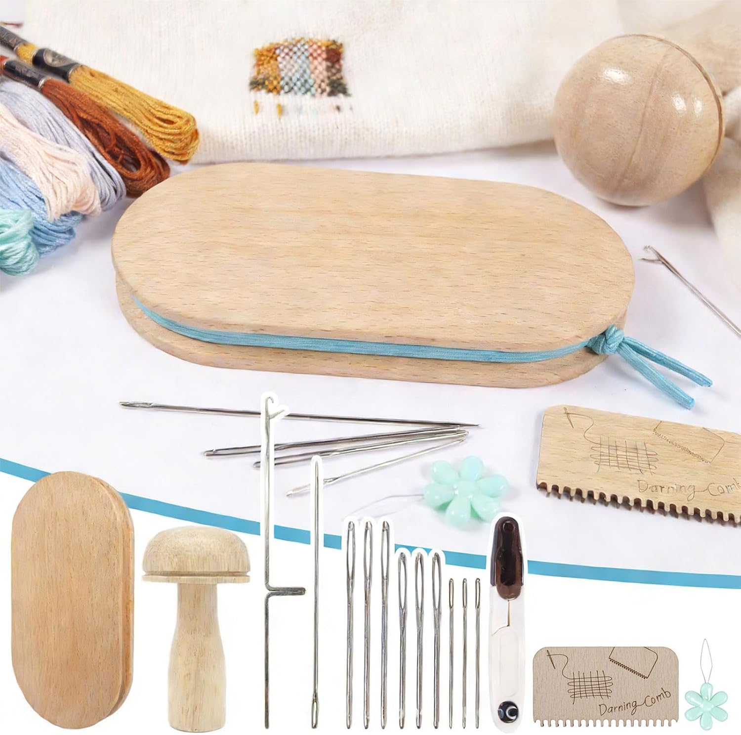 KASSDDF Elliptical Wood Darning Tool Wooden Darning Knitting for Mending Socks Sweaters Jeans Clothing Repair Sewing Craft Ergonomic Handle
