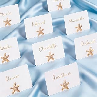 UNIQOOO 24Sets Decorative Starfish Place Card Holders Bulk, Sea Star Name Card Holders, for Beach Wedding Decor Coastal Favors, Table Setting, Name Tag, Party Food Labels