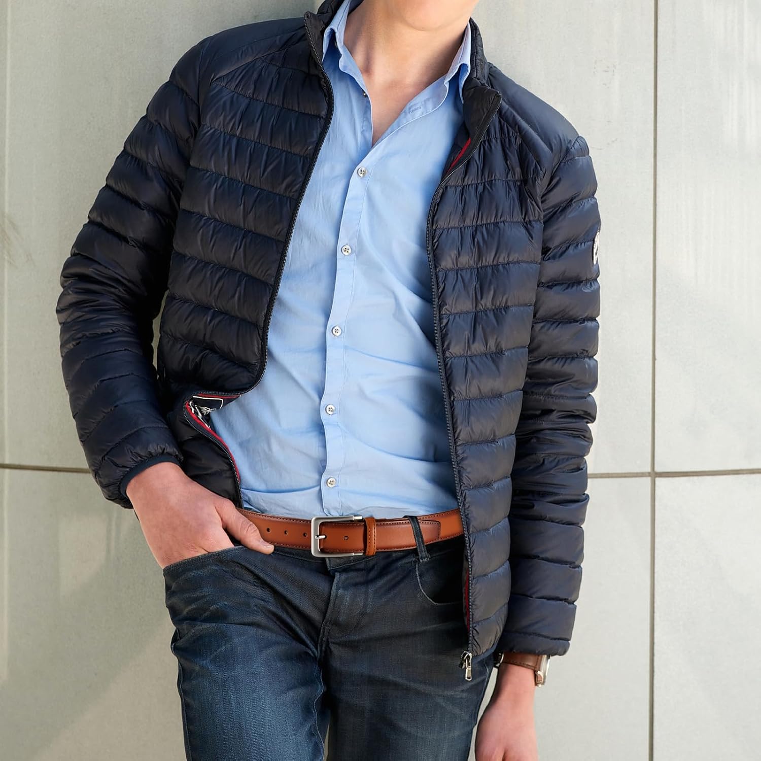 Bighake Men's Genuine Leather Dress Belt, Handmade Leather Jeans Belt for Men Work Business and Casual - Image 5