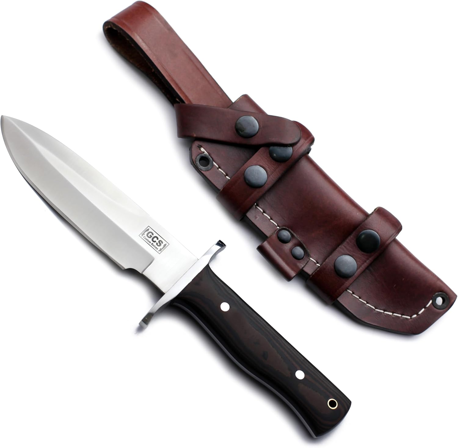 GCS Handmade D2 steel Hunting Knife G10 Full Tang Handle Fixed Blade Knife Right Hand Scout Carry Buffalo leather Sheath Sharpening Stone Hunting Camping Survival EDC-GCS 915