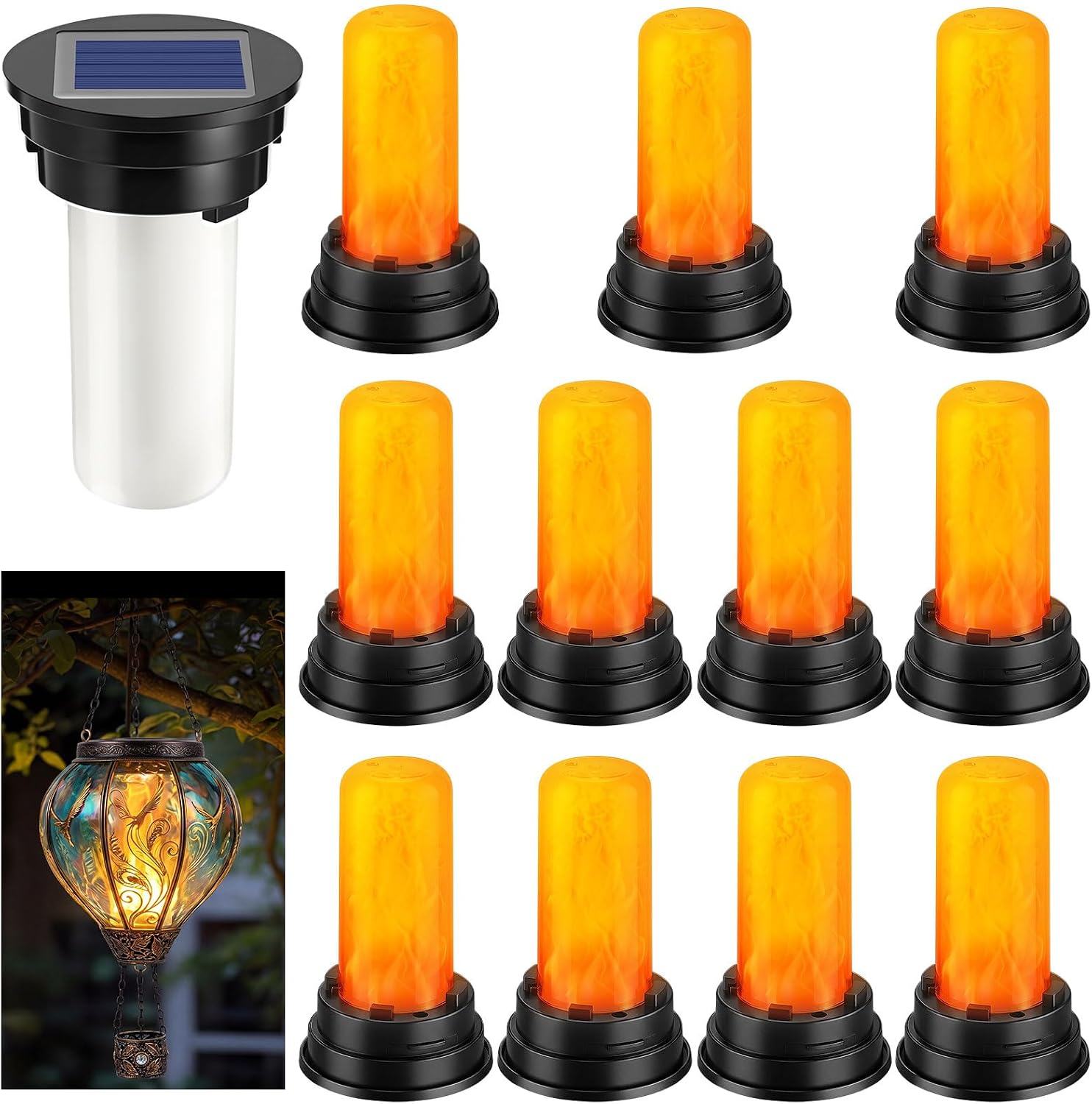 Retisee 12 Pack Solar Lantern Replacement Tops, Flickering Flame Waterproof