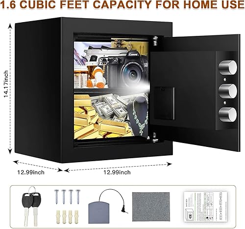 Miniatura 3 de Caja de seguridad para el hogar de 1.5 cúbicos, a prueba de fuego, impermeable, a prueba de fuego con llave de teclado digital, caja de seguridad