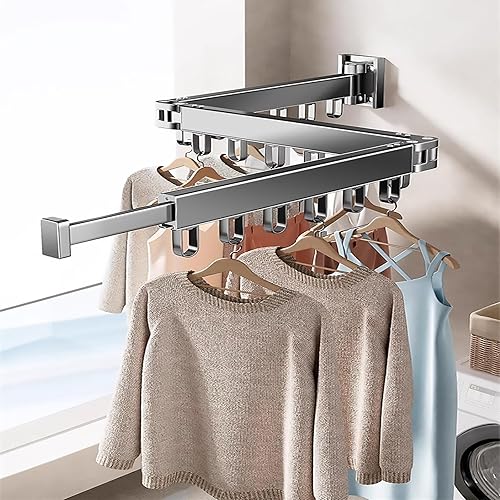 SMG Estante de secado de ropa montado en la pared, estante de secado de ropa retráctil, estante de secado de ropa de 3 pliegues, estante oculto para