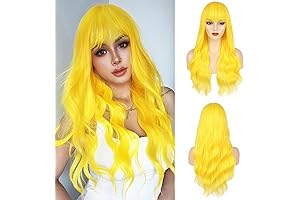 Long Yellow Curls for Glamorous Transformations: 26-inch Middle Part Wavy Synthetic Halloween Wig