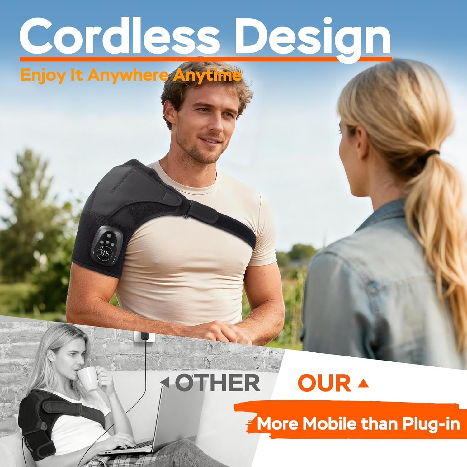 Red Light Heated Shoulder Wrap with Massage, Cordless Shoulder Heating Pad for Rotator Cuff Pain Relief, Rechargeable Shoulders Brace for Men Women, Right
