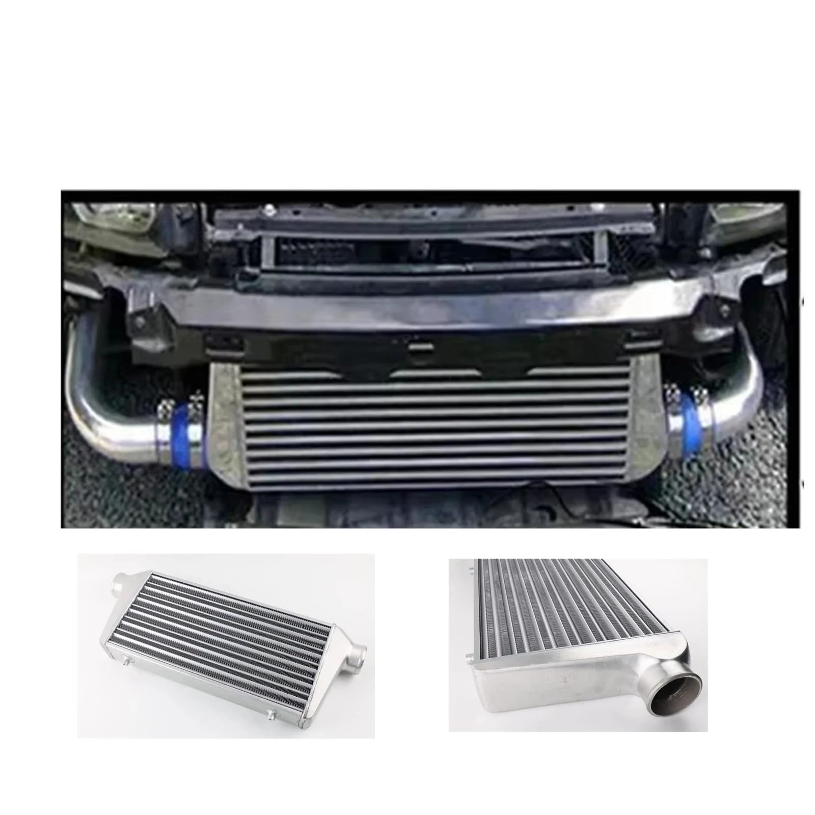 Chłodnica powietrze-powietrze Uniwersalny intercooler Turbo montowany z przodu (kierownica i płyta) – 600x300x100mm, 76mm OD