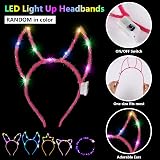 ADXCO 60 Pieces Glow in the Dark Party Supplies Neon Party Favor LED Light Up Party Favors with Flashing Glasses Flower Headband Crown Bracelets Rabbit Cat Ear Headband for Neon Party
