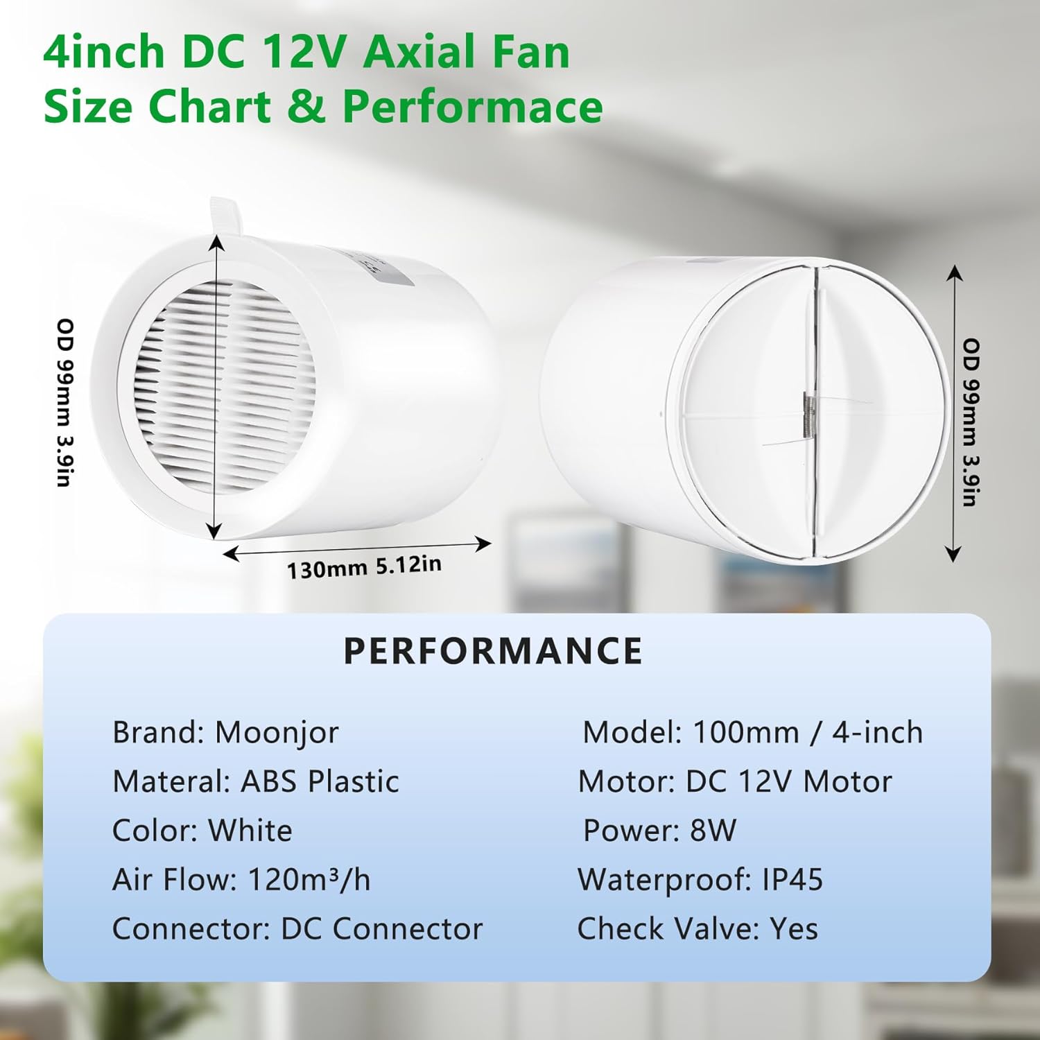 4" Fume Extractor Fan Kit, DC 12V Inline Ventilation Filter Fan w/Check Valve + Dryer Hose + Controller for 3D Printer, Grow Tent, DIY Project
