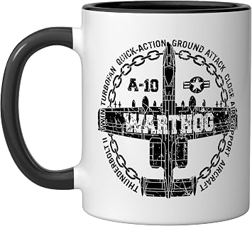 Vintage A-10 Thunderbolt II Warthog Attack Jet Aircraft Ceramic Mug, Black/White