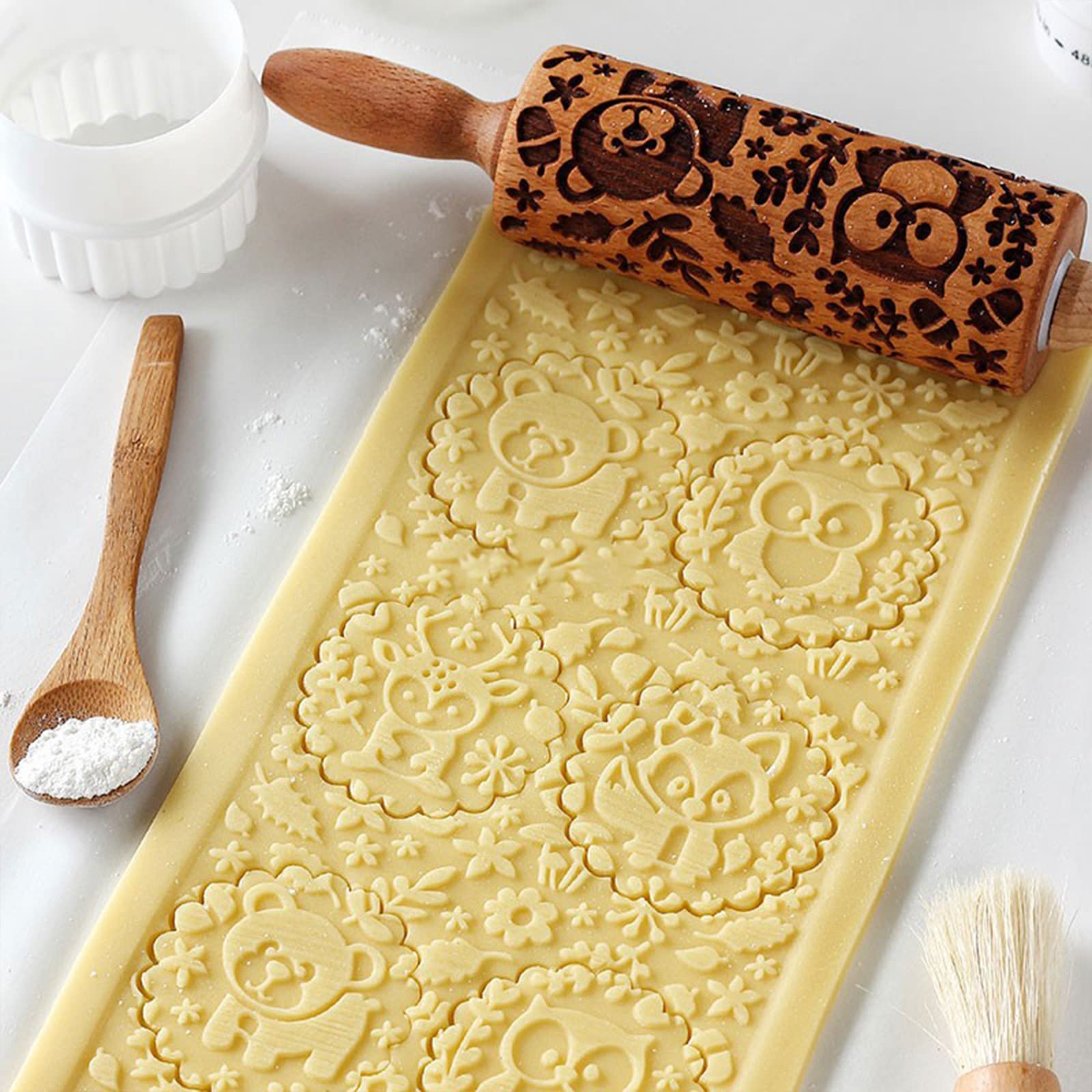 Rodillo de cocina antiadherente con relieve, Rodillo en relieve Rodillo de madera grabado for hornear, for hacer galletas, cortezas, pasteles, arcilla de repostería
