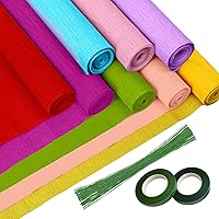 Vista 8 de Papel crepé, 6 rollos de serpentinas de papel crepé de 10 pulgadas x 8 pies, arreglos florales artificiales, kits de fabricación de flores, cinta