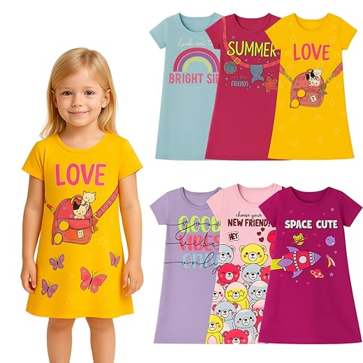 Kit 3 Vestidos Infantil Menina Verão Crianças Manga Curta Dia A Dia Para Sair