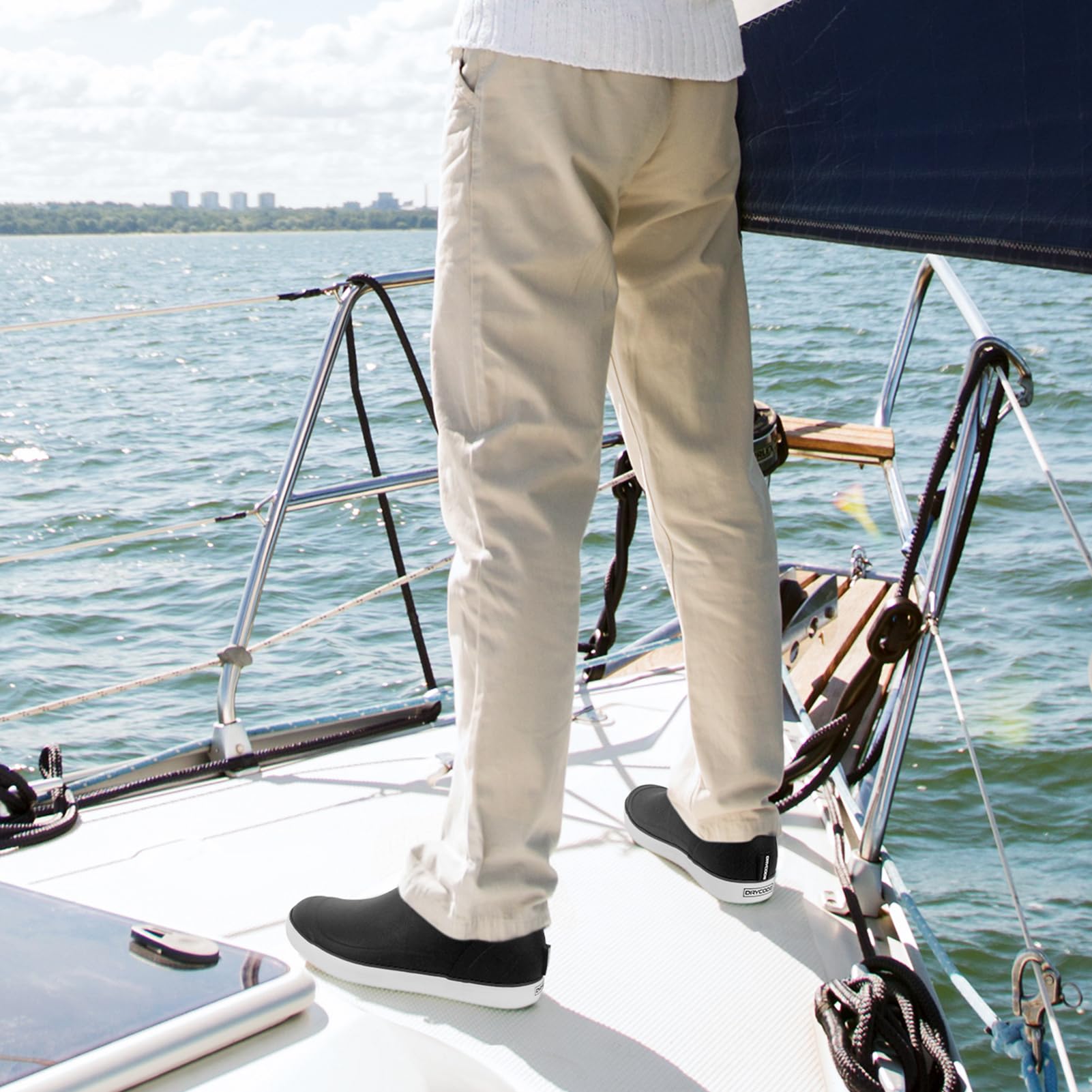 DRYCODE Rain Boots Men, Waterproof Deck Boots for Men, Anti-Slip Ankle Rubber Boots for Mens Fishing Boating Size 6