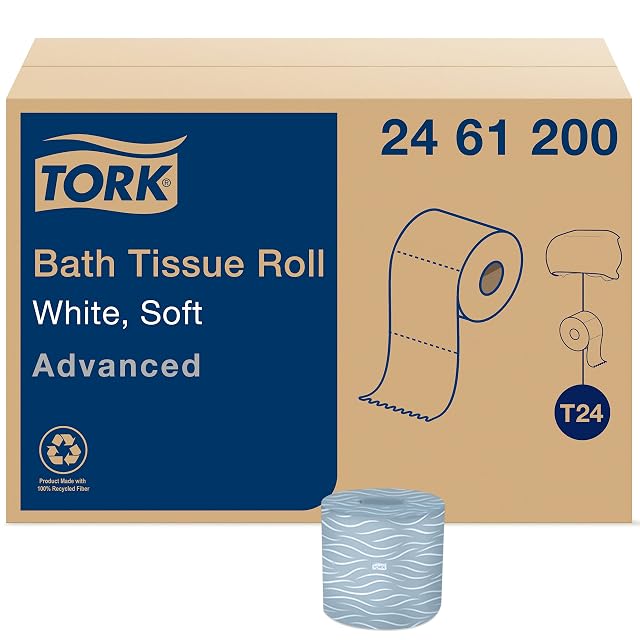 Tork Advanced Toilet Paper Roll White Compatible with T24 Dispensers 2-ply Soft Tissue 80 rolls x 500 sheets