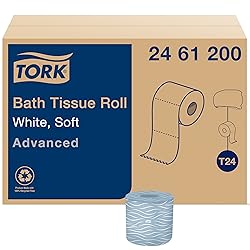 Tork Advanced Toilet Paper Roll, White, Compatible with T24 Dispensers, 2-ply, Soft Tissue, 80 rolls x 500 sheets (2461200)