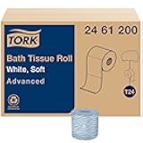 Tork Advanced Toilet Paper Roll, White, Compatible with T24 Dispensers, 2-ply, Soft Tissue, 80 rolls x 500 sheets (2461200)