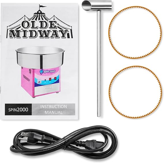 Olde Midway Cotton Candy Machine Cart, SPIN-2000 Electric Candy Floss Maker, Commercial-Grade