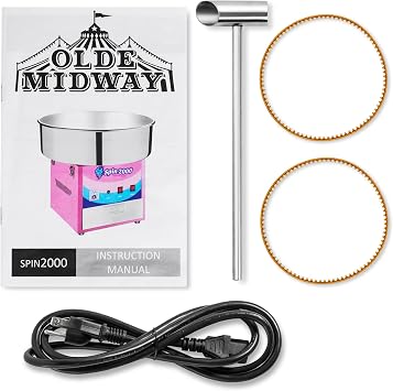 Olde Midway Cotton Candy Machine Cart, SPIN-2000 Electric Candy Floss Maker, Commercial-Grade