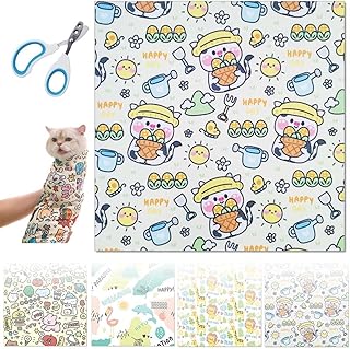 Cat Wrapping Cloth, Self Adhesive Cat Wraps Swaddle, Restraint Wrap Blanket for Nail Trimming, Cats Grooming Hammock Burrito, Anti-Scratch Anti-Escape Multifunctional Pet Tool(Cow,S)