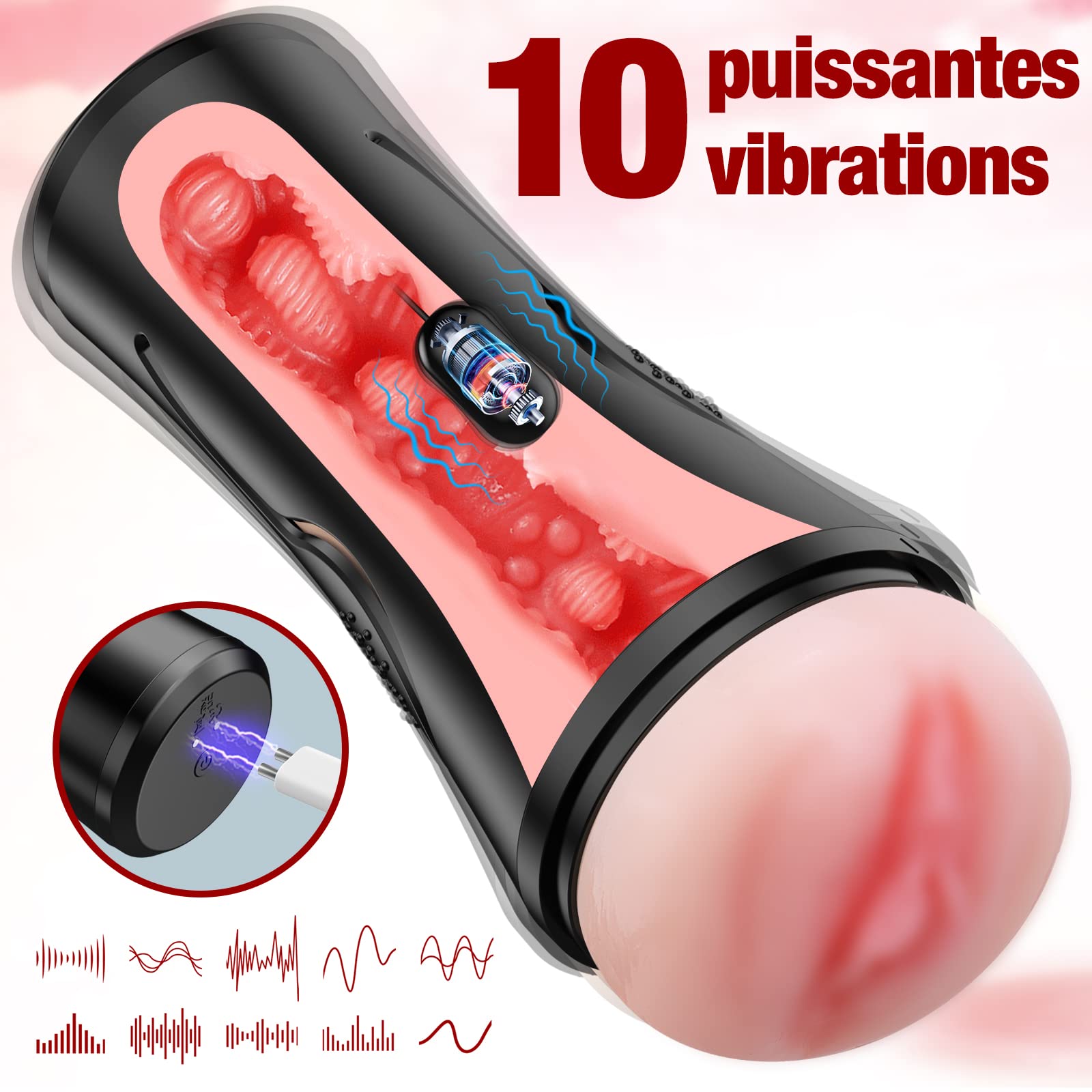 Masturbateurs Masculins - Mastubateurs Réalistes avec Vibrant Jouet Sexuelle, Manuels Masturbeuse avec 3D Texturée pour Hommes Solo Play Sex toys avec profondeur de 7,5"