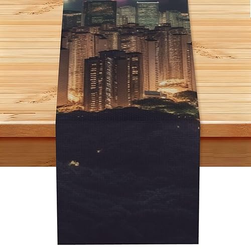 Hong Kong Table Runner 13x72 Inch Linen Rustic Farmhouse Table