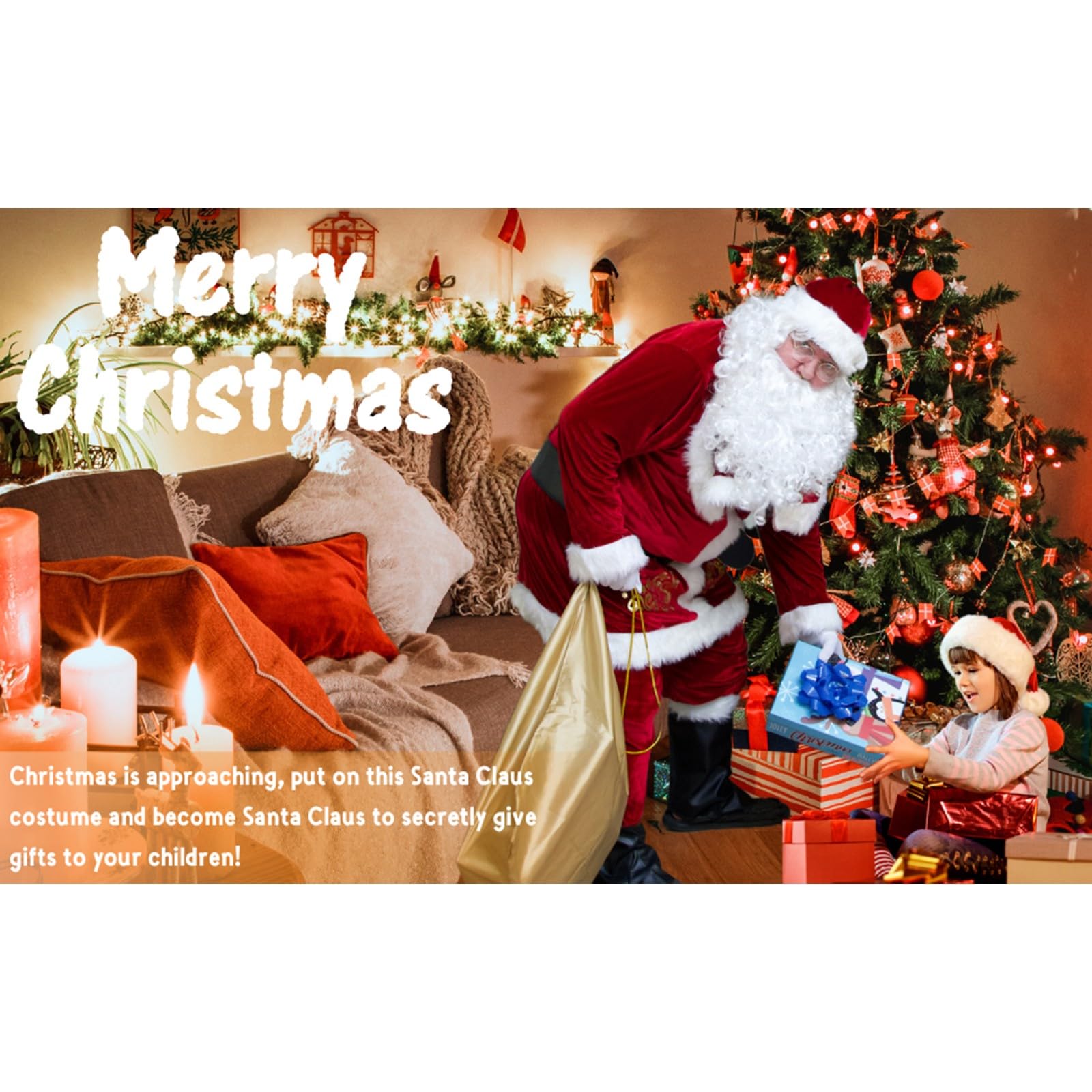 12pcs Costume de père noël Ensemble, noël Grande Taille Costume, père noël en Velours de Luxe pour Hommes Adultes Adolescent M - 5XL, Costume de Père Noël pour Hommes