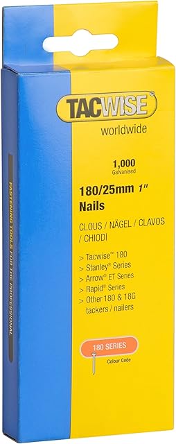 Tacwise 0361 Type 180 / 25 mm Galvanised 18G Brad Nails, Pack of 1,000