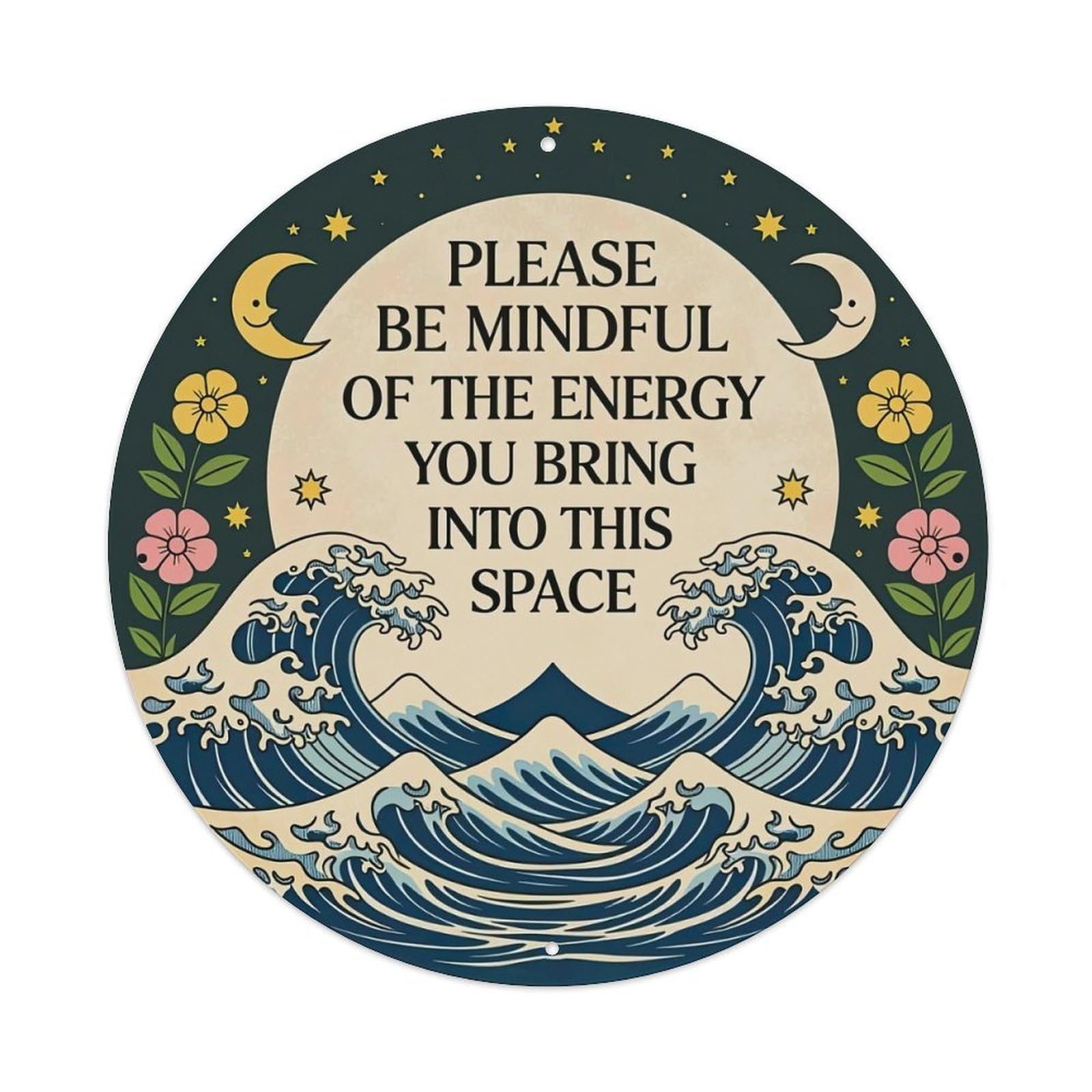 Wave Moon Flower Star Night Metal Tin Sign