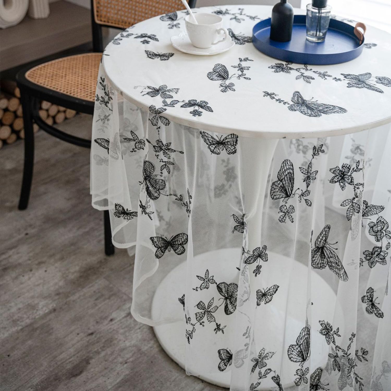 FOELANNE Embroidered Lace Tablecloth, Embroidered Flower Lace Tablecloth Multicolor Multiple Sizes(Black,150x220cm)