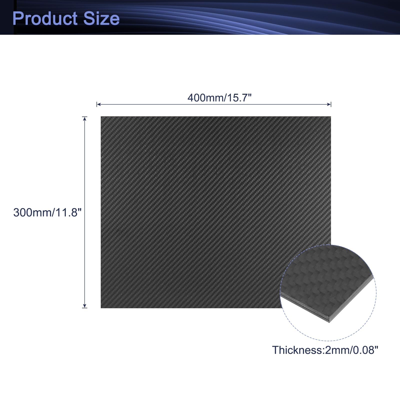 QUARKZMAN Piastra in fibre di Carbonio 3K, 400 x 300 x 2mm, Pannello in fibre di Carbonio Flessibile per Aeromodelli, Modellini di Auto, Parti Auto (Twill Opaco)