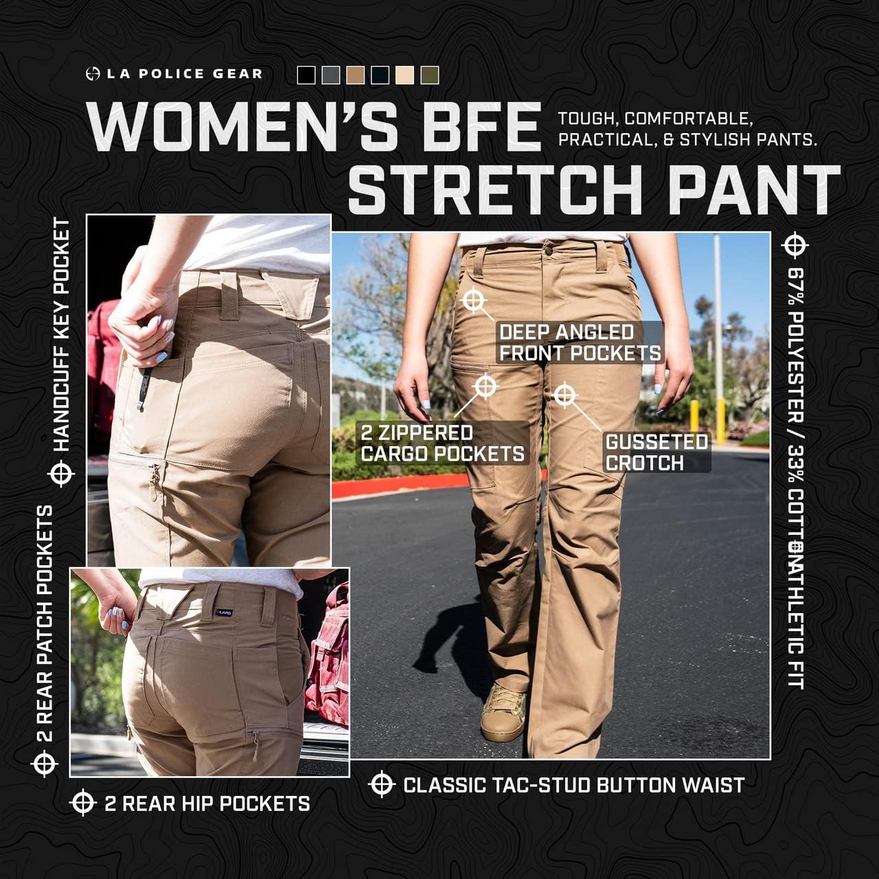 LA Police Gear LAPG Women's BFE Stretch Tactical Cargo Pants, Mid Rise, Slim Fit, Lightweight Tac Pants for Women - Image 4