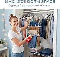 Vista 7 de Perchas de metal de 5 niveles con clips, paquete de 2 perchas de alambre que ahorran espacio, perchas de acero inoxidable resistentes