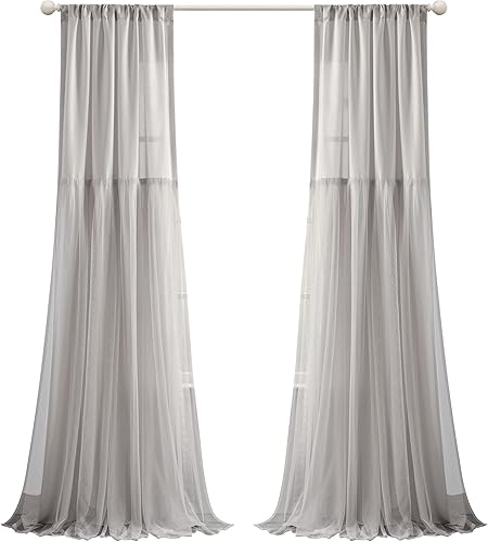 Miniatura 9 de Lush Decor Par de paneles de cortinas para ventana, falda de tul, 84 pulgadas de largo x 40 pulgadas de ancho, gris claro