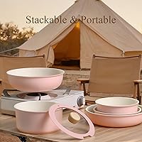 Vista 5 de CAROTE Pots and Pans Set, Nonstick Cookware Set Detachable Handle, 19pcs Induction Kitchen Cookware Sets Non Stick with Removable Handle, RV gris