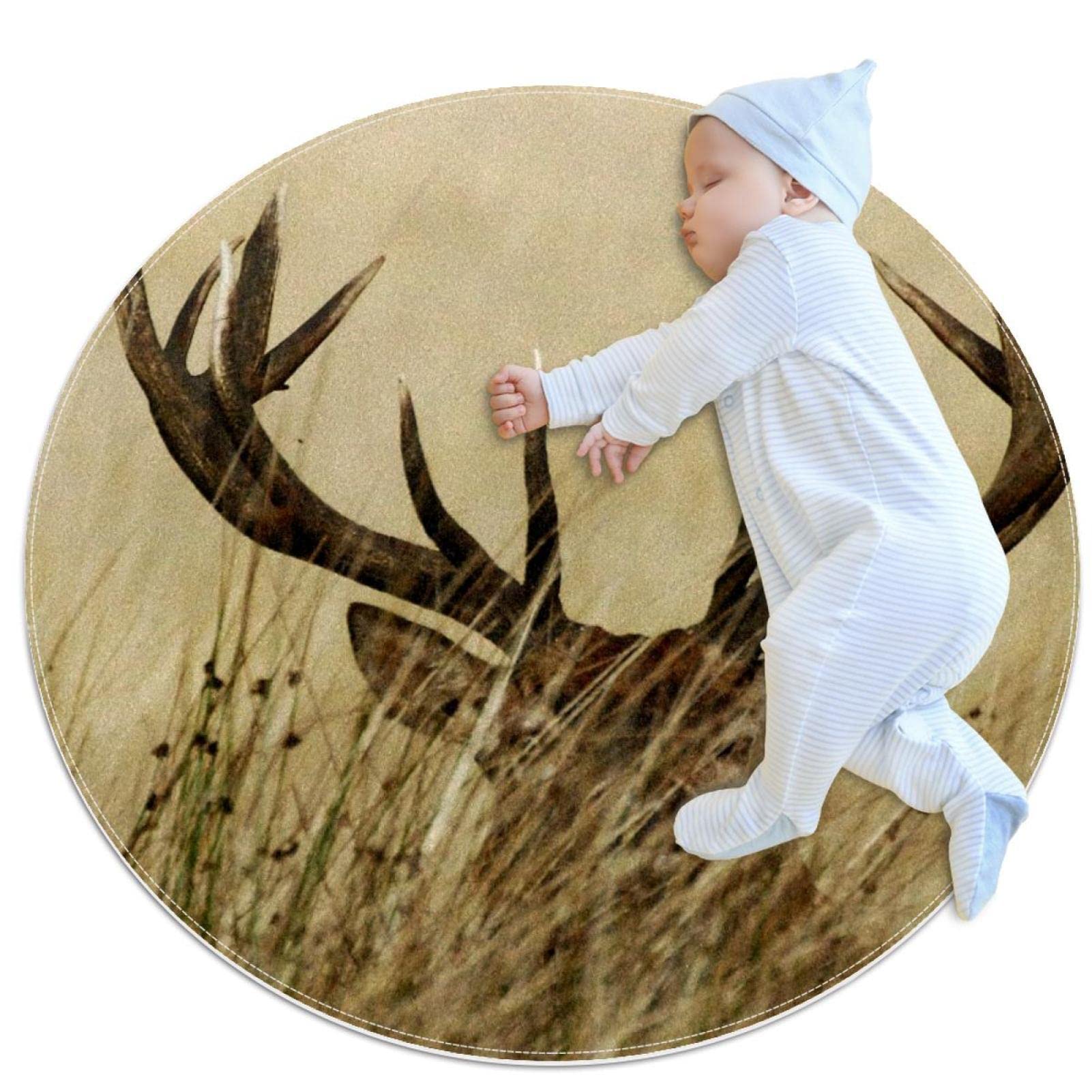 Tapis rond bois de cerf JDEZ 100x100cm pour salon et chambre