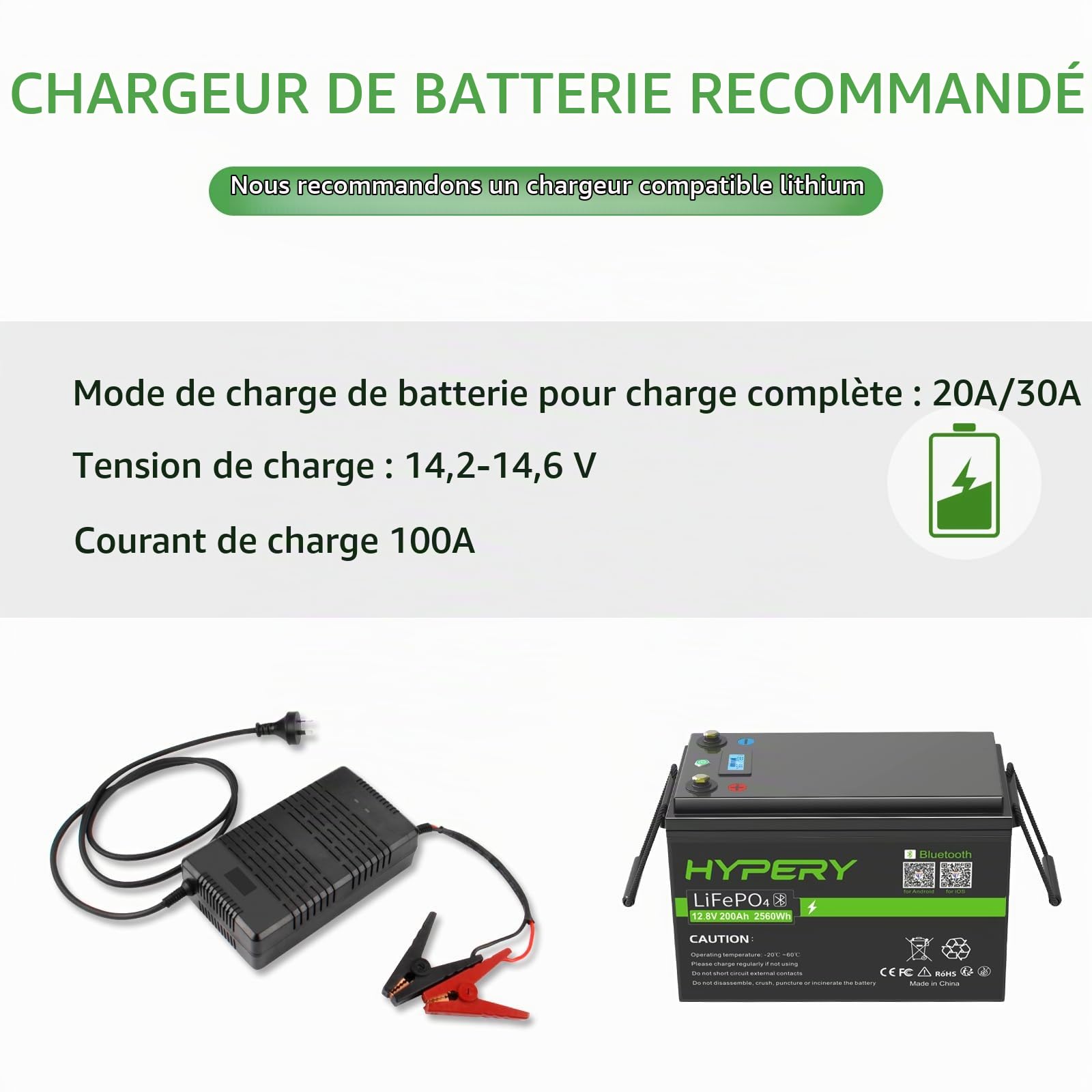 Smart 12V 200Ah LiFePO4 Batterie avec Bluetooth, écran d'affichage LED, interrupteur de sécurité et BMS, parfaite batterie au lithium pour les véhicules de loisirs, les bateaux