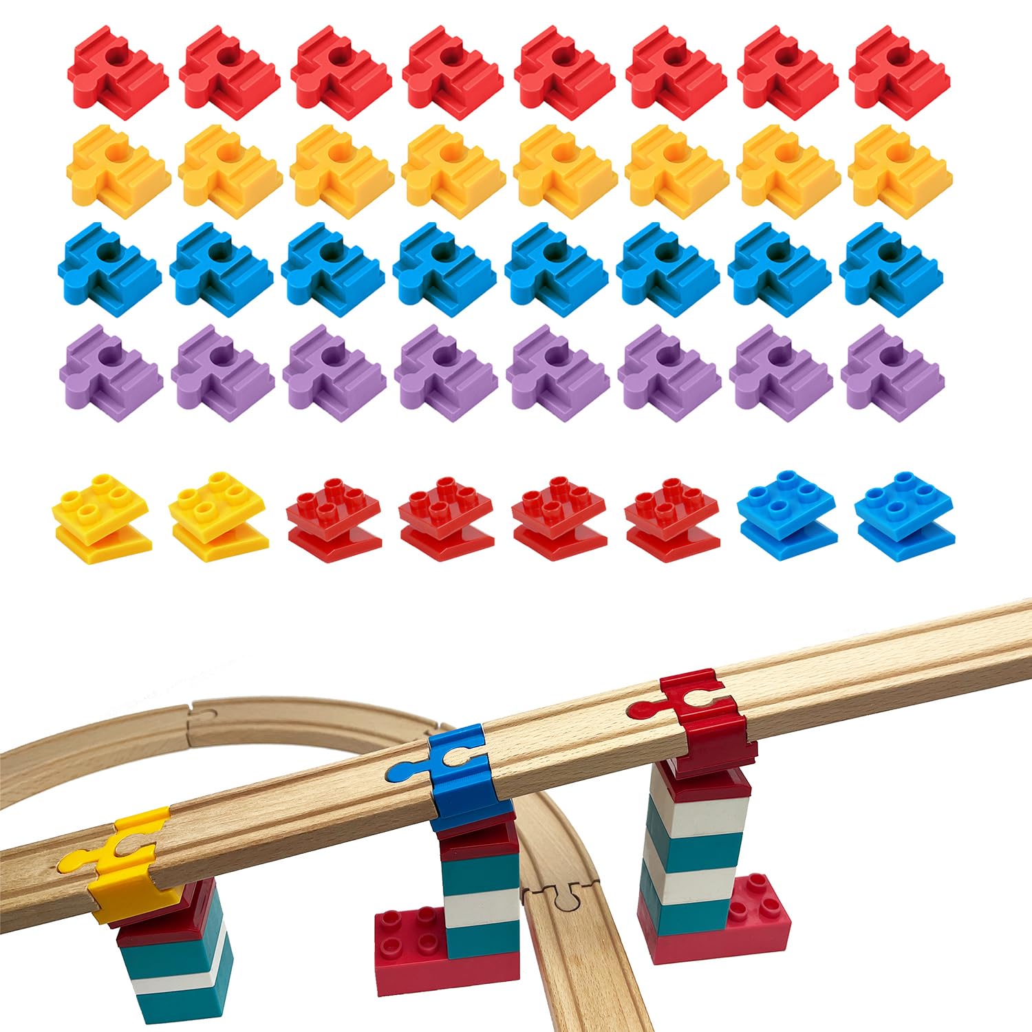 Wooden Train Track Accessories, 40 pcs Wooden Track Connector, Compatible with All Major Brands Wood Train Track, Christmas Birthday Gift for Boys Girls, Train Toys Expansion Pack for Kids Ages 3+