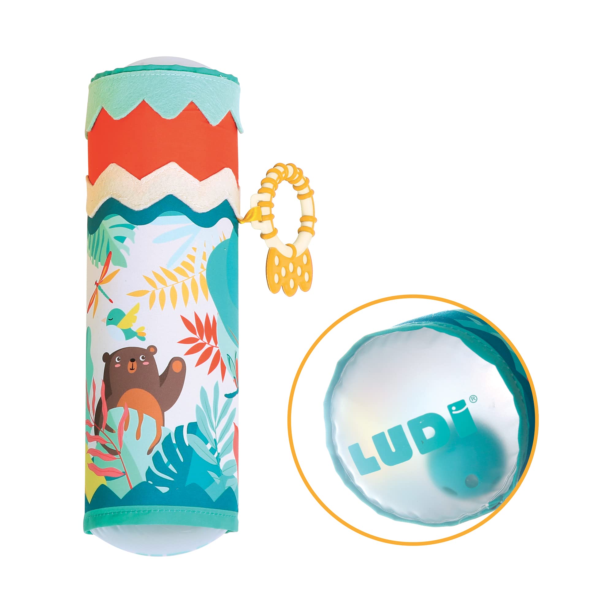 Ludi - Baby Awakening Set - 1 Inflatable Tube and 2 Sensory Balls - From 6 Months, Yellow, Water Green, Red, Blue - Image 4