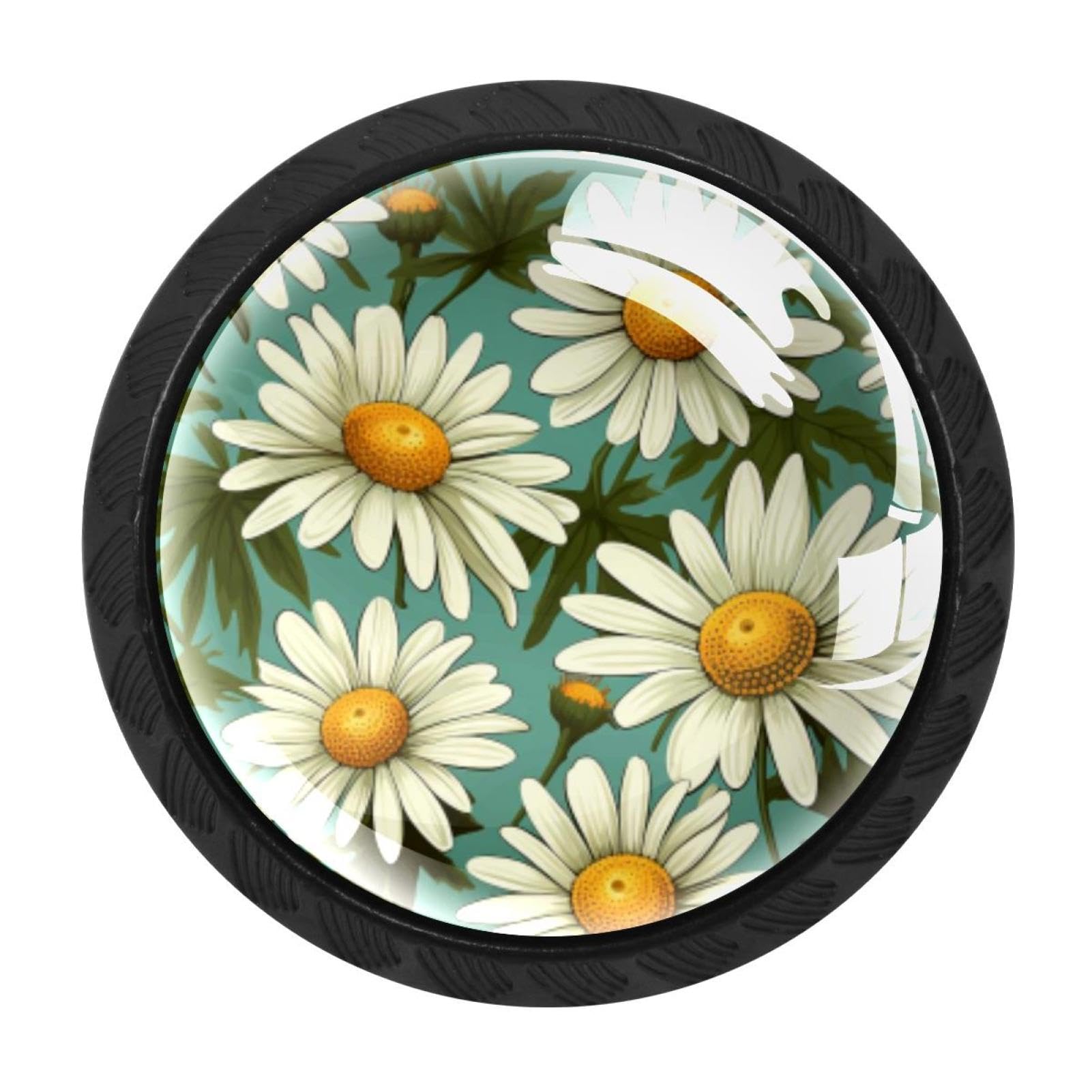 CHENZZZZ 4 Pieces Daisy Drawer Knobs, 35mm Black Kitchen Cabinet Knobs, Drawer Pulls and Knobs, Glass Cabinet Hardware Single Hole Knob for Cabinets and Drawers Round