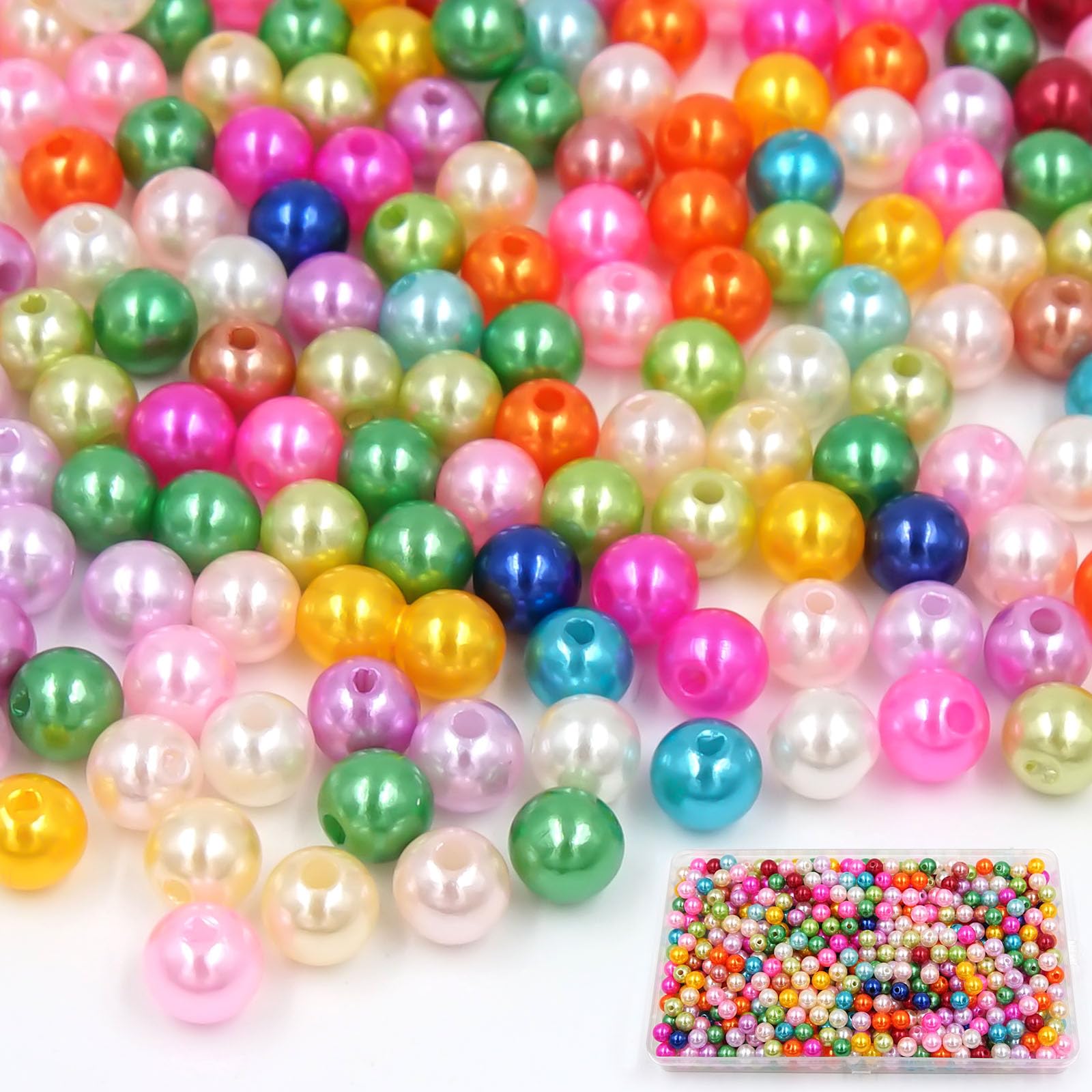 700 Pcs Colorful Pearl Beads 8mm, Various Color Mixed Imitation Round Beads with Holes for Bracelet Crafting Necklace Jewelry Making DIY